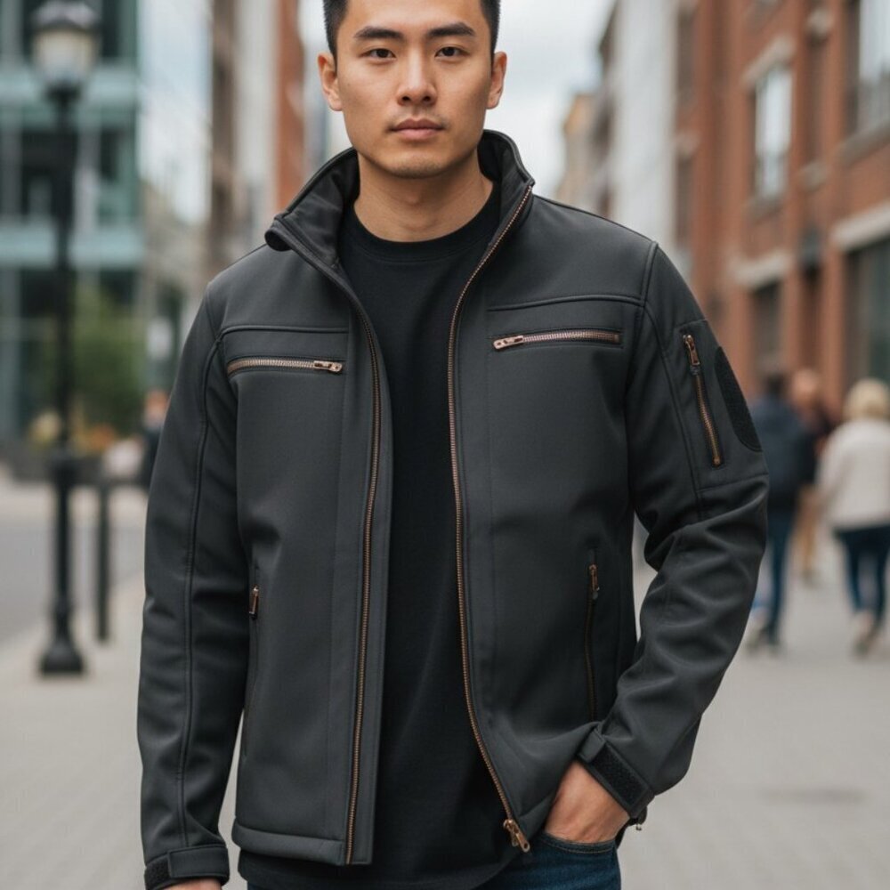 Men’s SoftShell Jacket Fleece Lined Water Resistant Tactical Coat Gray Small